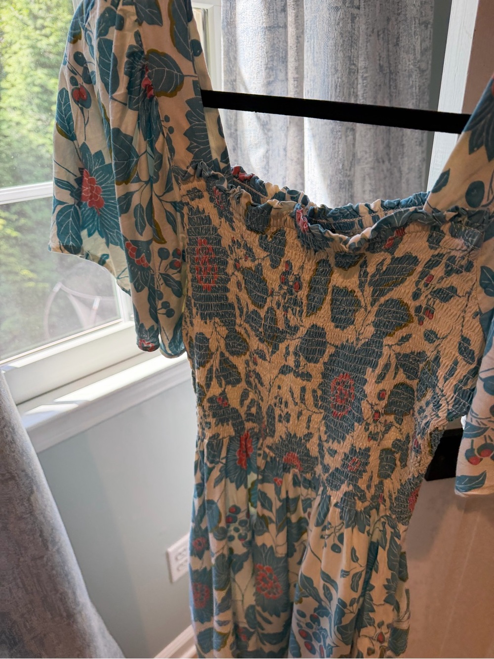 Angie Cream Mini Dress with Teal and Coral Floral Print - Picture 5 of 7